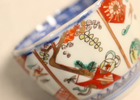 明治前期色絵熨斗と鶴亀図向付