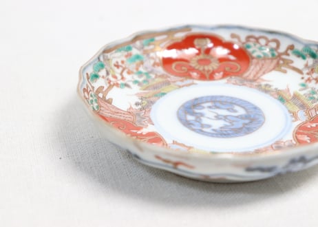 明治前期色絵松竹梅に鶴亀図通り物小皿