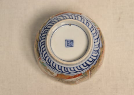 明治前期色絵桃と鶴図通り物向付②　ムシクイ