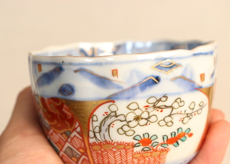 明治前期色絵柴垣に梅と龍図通り物向付