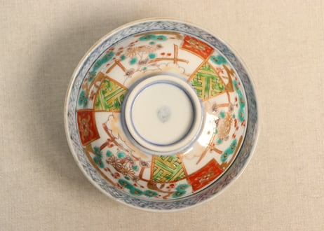 明治前期色絵松梅菊図飯茶碗