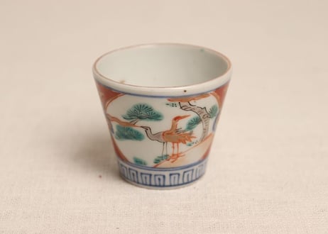 明治前期色絵松鶴図小猪口
