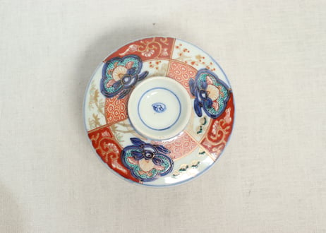 明治前期色絵市松に松竹梅図蒸茶碗②窯傷