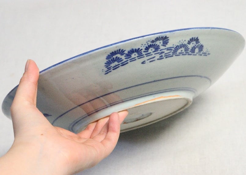 明治後期～大正紙刷菊と蝶図尺皿 | 吉祥寺PukuPuku