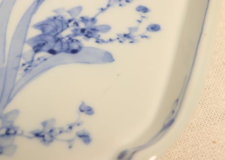 明治後期～大正染付菊と水仙図菱形皿