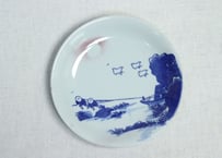 明治後期～大正銅判舟引き人物と千鳥図5.5寸皿