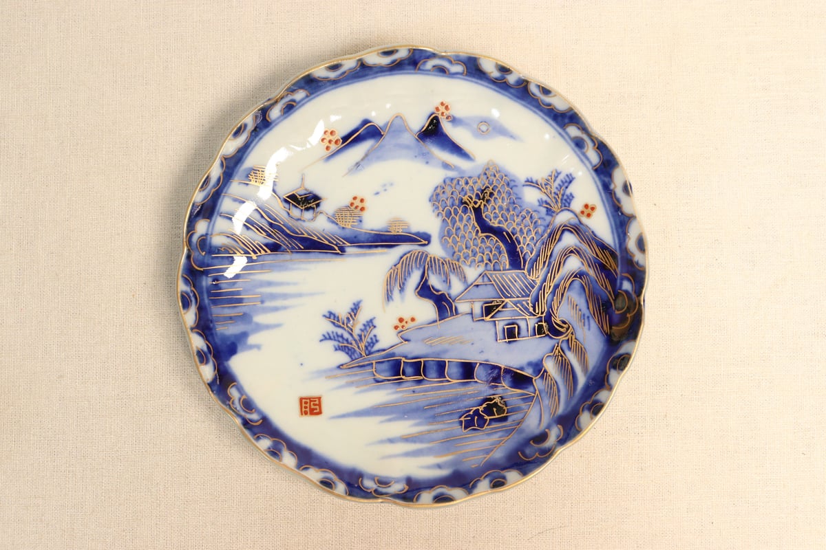 明治前期金彩染付山水図7寸皿 | 吉祥寺PukuPuku