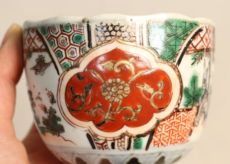 明治前期色絵松竹梅と鶴図通り物向付②変色