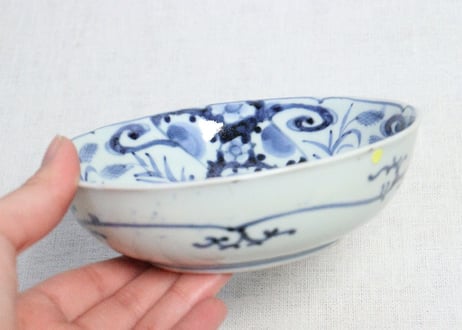 江戸中期染付雪輪に芦図なます皿　ノミホツ