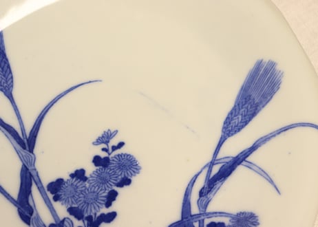 明治後期～大正銅判麦と菊図７寸皿