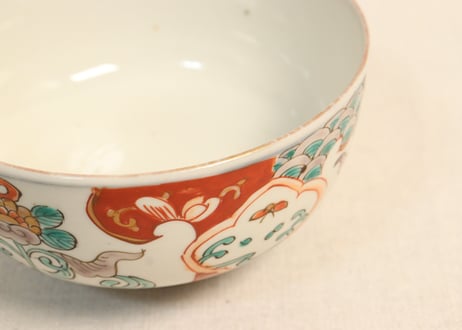 明治前期色絵三方に牡丹図蒸茶碗