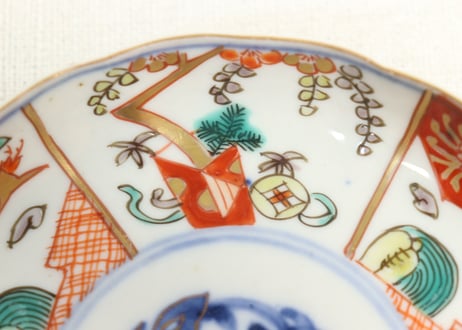 明治前期色絵熨斗と鶴亀図小皿