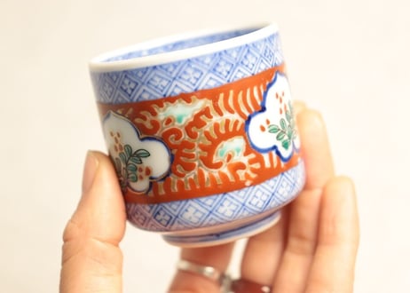 明治前期色絵三方に草花図のぞき(大ぶり)