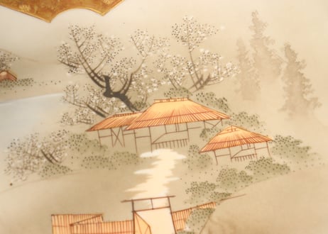 明治前期九谷焼色絵家風景図通り物8寸皿②　ノミホツ