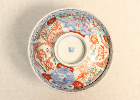 明治前期色絵竹梅と桐通り物飯茶碗①フリモノ