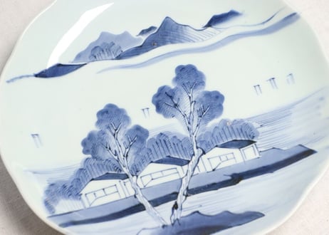江戸幕末染付山水図尺皿