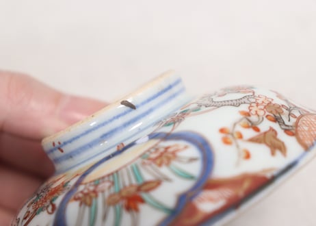 明治前期色絵梅に鶯と菖蒲図通り物飯茶碗