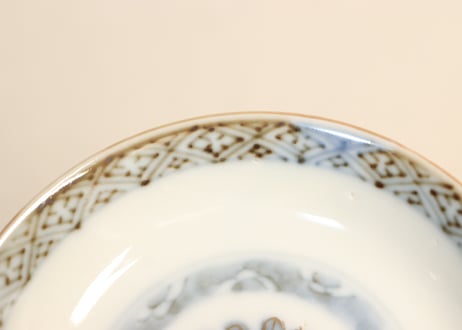 明治前期色絵桜と万年青図通り物飯茶碗②薄め