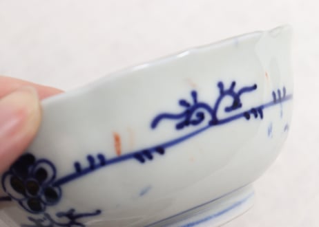 明治前期色絵牡丹と幾何学図小鉢