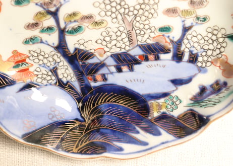 明治前期色絵山水図通り物なます皿①
