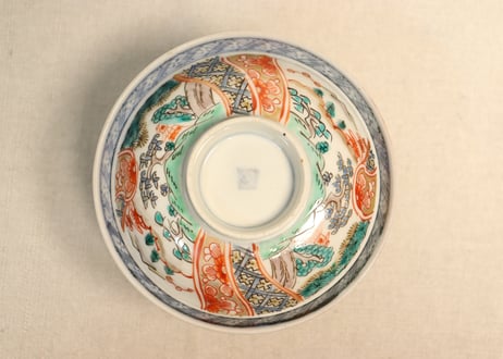 明治前期色絵山水図飯茶碗