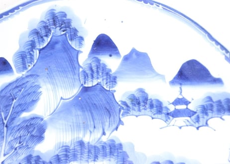 江戸幕末染付山水図尺皿