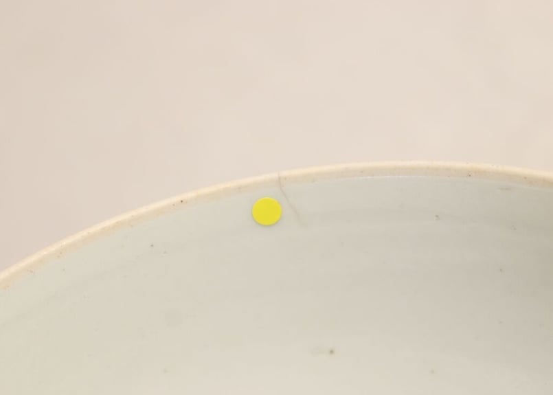 江戸幕末染付三方に波兎図食籠 身トリアシ 蓋焼継ぎ,ホツ