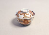 明治前期色絵芭蕉と亀甲図飯茶碗 釉剥げ