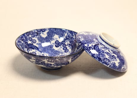 明治前期紙刷松に鷹図蓋茶碗