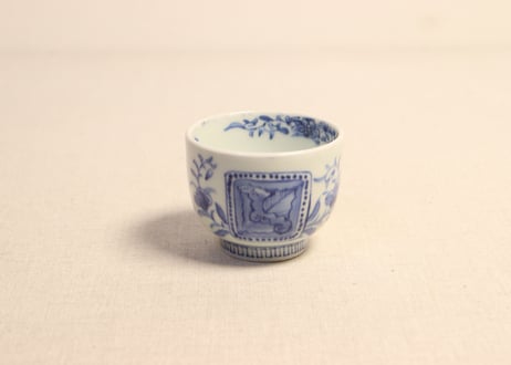 江戸幕末染付扇と花図向付