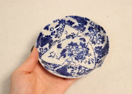 明治前期東北の焼紙刷牡丹図小皿