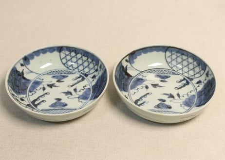 江戸後期染付牡丹と籠目図なます皿
