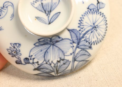 江戸後期染付菊と蝙蝠図飯茶碗