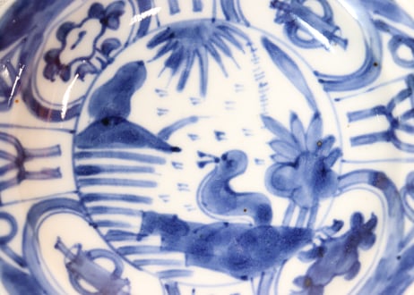 明治前期染付芙蓉手鳥図小皿