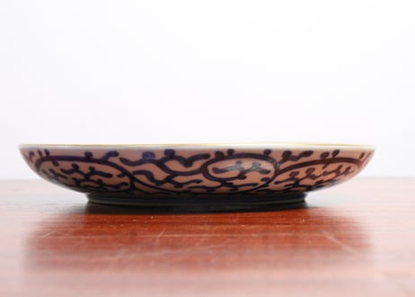 江戸中期色絵鶴と蝶図７寸皿①　やや歪み,かたつき