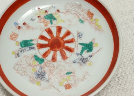 明治後期~大正色絵プリント兵隊図小皿