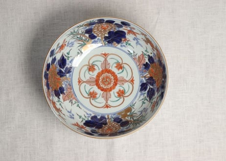 明治前期色絵四方牡丹と菊図8寸鉢