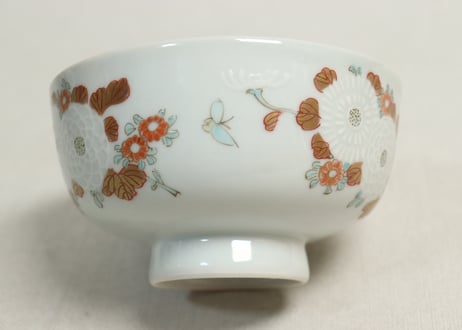 明治前期色絵三方菊図通り物蒸茶碗