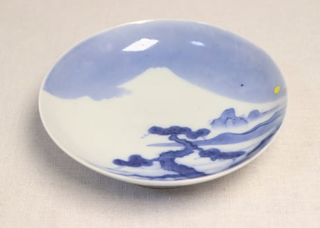 明治前期鍋島焼染付富士図5寸皿 小ニュウ