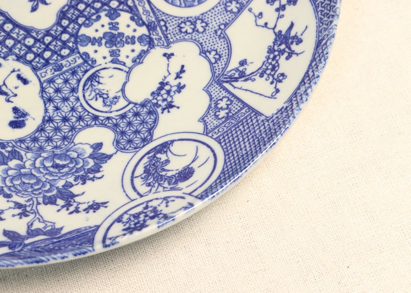 昭和初期 色絵『秋草野弁当団扇文』三つ足懐石大長皿(8客) 盛り皿豆長皿(8客) 昭和初期 色絵『秋草野弁当団扇文』三つ足懐石大長皿(8