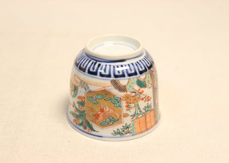 明治前期色絵菱文に松竹梅と鶴亀図向付