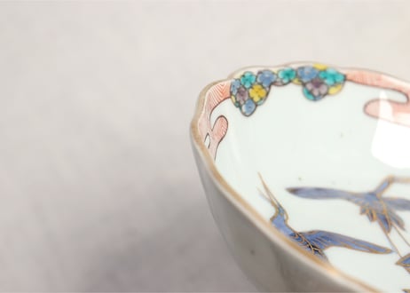 江戸幕末色絵鶴五羽図なます皿5客組