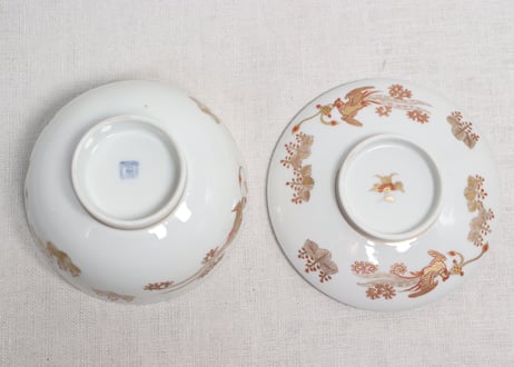 明治前期赤絵金彩桐と鳳凰図蒸茶碗