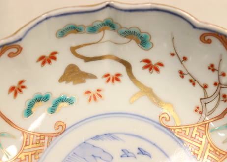 明治前期色絵山水と松竹梅図なます皿