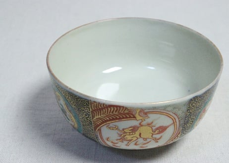 明治前期色絵麒麟と龍図蒸茶碗