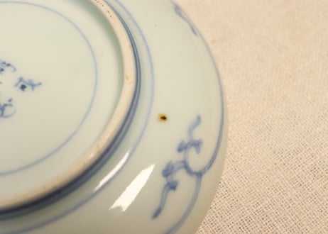 江戸中期染付五方に唐草と花図5寸皿