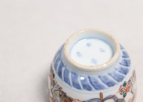 明治前期色絵梅に鶯と菖蒲図通り物小向付