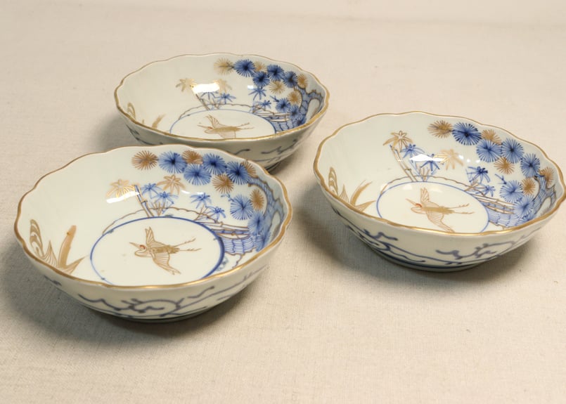 江戸幕末金彩染付松竹梅に鶴亀図なます皿②フリモノ | 吉祥寺PukuPuku