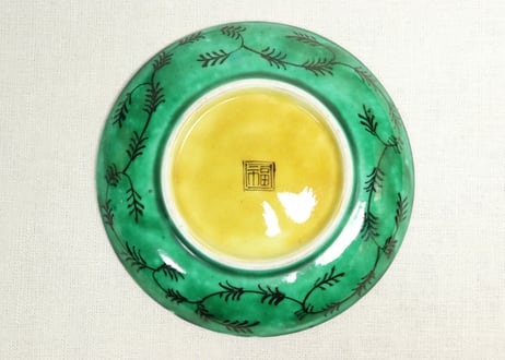 明治後期～大正九谷焼色絵波千鳥図5寸皿5客組　1客釉剥げ