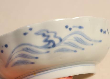 江戸幕末染付牡丹図なます皿② フリモノ,少甘手